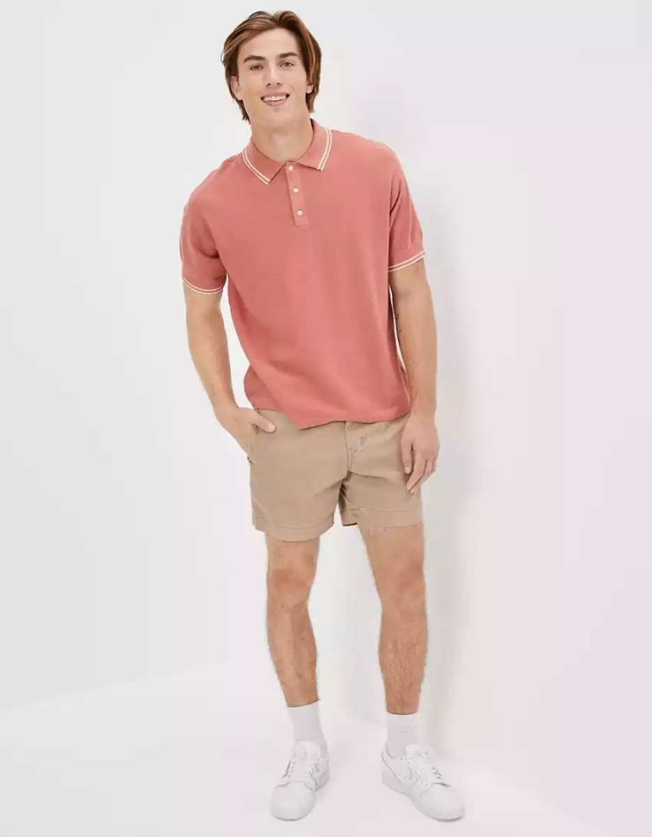 Polos American Eagle AE Corta-Sleeve Pull Rose Homme | NGW-23435545